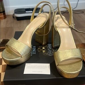 Vince Camuto Gold Metallic Heels with Ankle Strap